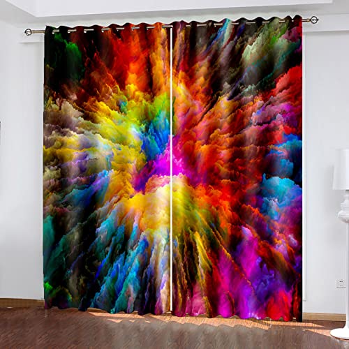 HOUKAI Vorhänge Mit Ösen 2Er Set 3D Bunte Wolke Regenbogen Vorhänge Muster Vorhang Blickdicht 140x200 cm Verdunkelung Drucken Verdunklungsvorhänge 2Er Set Für Deko Wohnzimmer Modern Schlafzimmer von HOUKAI