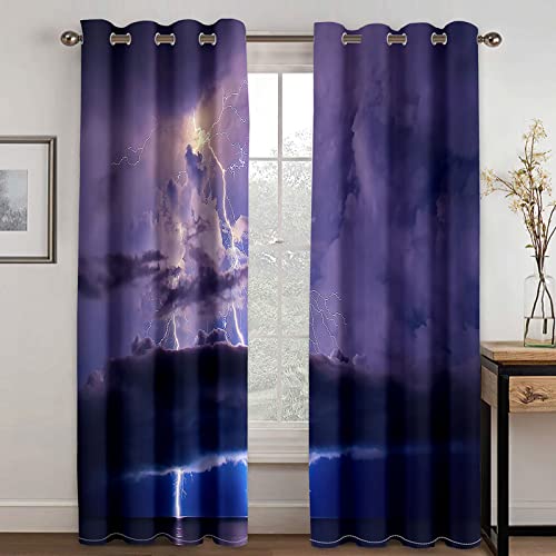 HOUKAI Vorhänge Mit Ösen 2Er Set 3D Violette Blitzwolken Vorhänge Muster Vorhang Blickdicht 140x200 cm Verdunkelung Drucken Verdunklungsvorhänge 2Er Set Für Deko Wohnzimmer Modern Schlafzimmer von HOUKAI