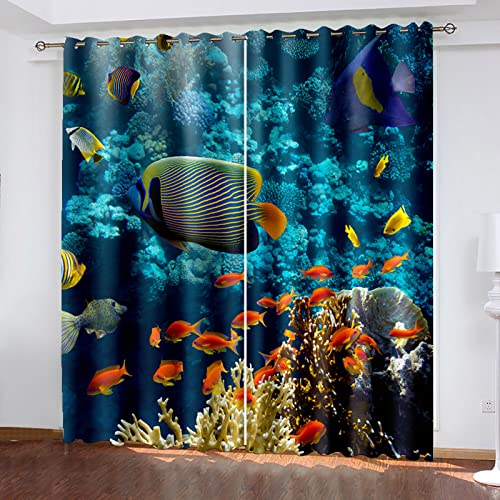 Vorhänge Blickdicht Mit Ösen 2 Set 264x240 Cm Vorhang Thermo Gardinen Für Schlafzimmer 3D Modischer Ausländischer Fisch Verdunklung Für Wohnzimmer, Verdunklungsgardine, Drucken Curtains Deko, Modern von HOUKAI