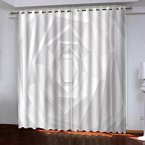 Vorhänge Kinderzimmer Mädchen, 3D Weißer Geometrischer Raum Gardinen Wohnzimmer Vorhang 200x214Cm Vorhänge Verdunkelung Vorhang Blickdicht Mit Ösen Schlafzimmer Gardinen, Muster Vorhang 2Er Set von HOUKAI