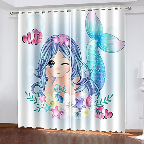 Vorhänge Kurz Fenster Wohnzimmer 3D Niedliche Blaue Meerjungfrau Vorhang Verdunkelung Blickdicht Gardinen 140x160 Cm Vorhänge Schlafzimmer Mit Muster Modern 2Er Set, Vorhänge Für Kinder Mit Ösen Vorhänge Kurz Fenster Wohnzimmer 3D Niedliche Blaue Meerjungfrau Vorhang Verdunkelung Blickdicht Gardinen 140x160 Cm Vorhänge Schlafzimmer Mit Muster Modern 2Er Set, Vorhänge Für Kinder Mit Ösen von HOUKAI