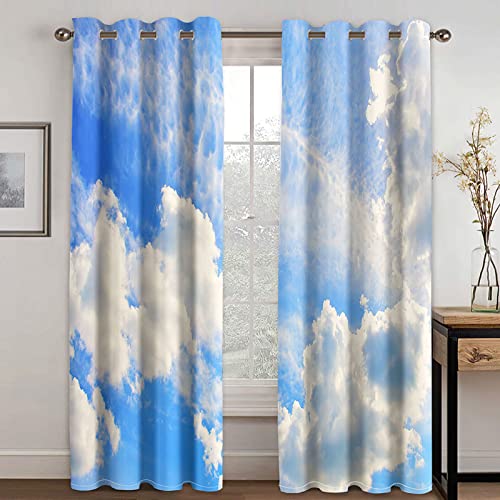 Vorhänge Mit Ösen 2Er Set 3D Blauer Himmel Weiße Wolken Vorhänge Muster Vorhang Blickdicht 140x200 cm Verdunkelung Drucken Verdunklungsvorhänge 2Er Set Für Deko Wohnzimmer Modern Schlafzimmer von HOUKAI