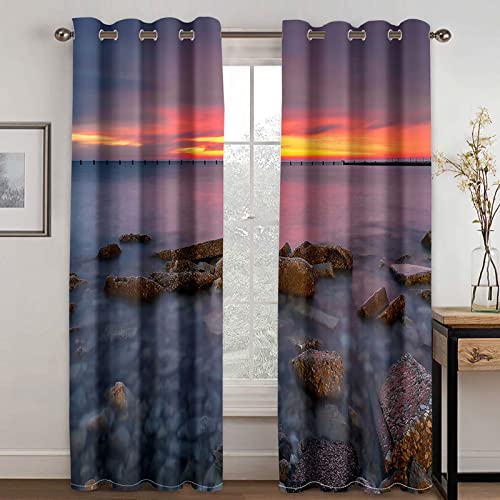 Vorhänge Mit Ösen 2Er Set 3D Sonnenuntergang Schöne Landschaft Vorhänge Muster Vorhang Blickdicht 140x200 Cm Verdunkelung Drucken Verdunklungsvorhänge 2Er Set Für Deko Wohnzimmer Modern Schlafzimmer von HOUKAI
