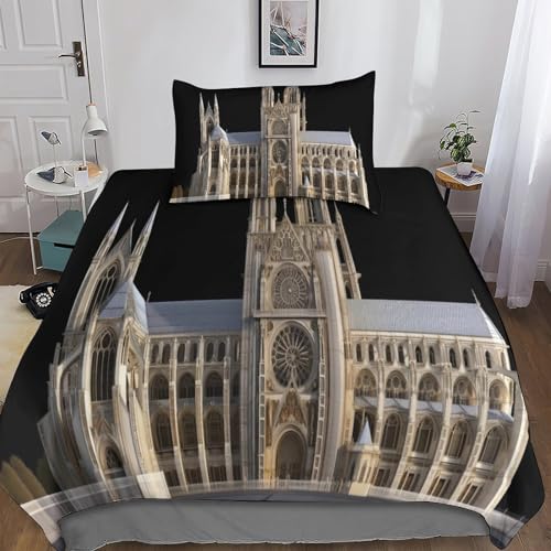 HOUKIG France Notre-Dame Cathedral Bettwäsche-Set 2 Teilig Mit 3D-Motiv Und Kissenbezügen Aus Weicher Mikrofaser, Superweich Und Pflegeleicht Single（135x200cm） von HOUKIG