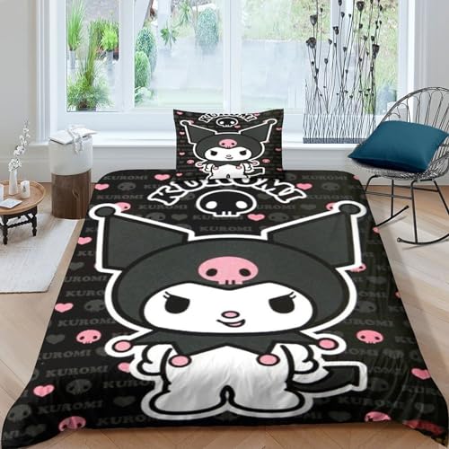 HOUKIG Kuromi Bettbezug Bettwäsche Set Teilig Bettbezüge 3D-Druck Anime Characters Motiv Bettbezug,Mikrofaser,mit Kissenbezug,für Jugendliche Kind Junge Mädchen Single（135x200cm） von HOUKIG