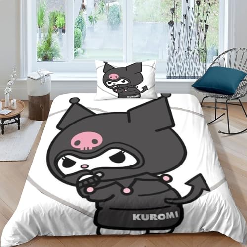 HOUKIG Kuromi Bettwäsche Bettbezug 100% Mikrofaser 3D Anime Characters Bettwäsche Und Bettwäsche-Set Für Kinder Teenager, Erwachsene, Partnerbettwäsche Teilig Single（135x200cm） von HOUKIG