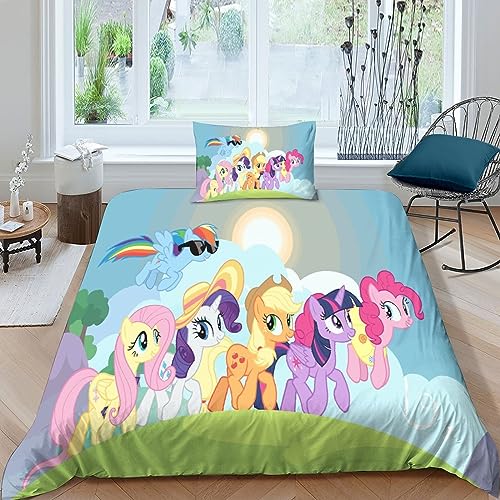 HOUKIG My Little Pony 3D Bettwäsche Für Kinder Mit Bettbezug Single（135x200cm）,Anime Characters ，Motiv Cartoon von HOUKIG
