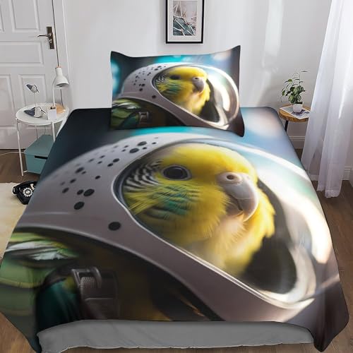 HOUKIG Wellensittich 3D Bettwäsche-Sets 2 Teilig Mit Reißverschluss Und Kissenbezügen Ultraweiche Hypoallergene Mikrofaser-Bettbezüge in Verschiedenen Größen Single（135x200cm） von HOUKIG