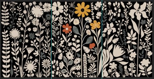 HOURIA Großes Boho-Wandkunst-Set, gerahmt, Blumenmotiv, Mitte des Jahrhunderts, dunkles botanisches Wandgemälde, abstrakter minimalistischer Kunstdruck für Wohnzimmer, Schlafzimmer, Büro, 61 x 91 x 7 von HOURIA