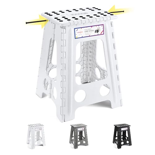 HOUSE DAY 43cm Tritthocker Klappbar - Weiß Faltbarer Hocker Tritthocker Tragbarer Klapphocker Faltbar Tritt Klappbar Falthocker Badhocker Klappstuhl Fußhocker bis 136kg für Erwachsenen von HOUSE DAY