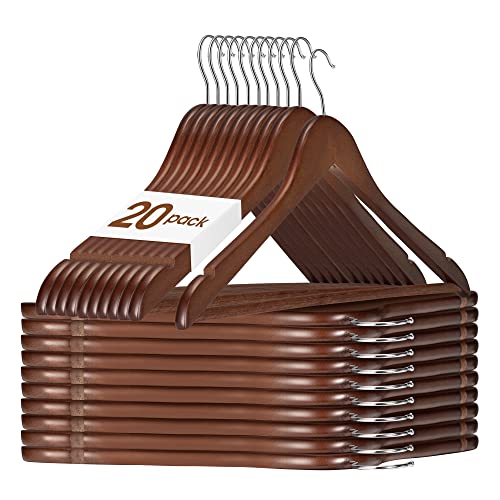 HOUSE DAY Kleiderbügel Holz Walnuss 20 Stück Stabil Kleiderbügel Drehbar Jackenbügel Anzugbügel Breit 44,5cm aus Naturholz von HOUSE DAY