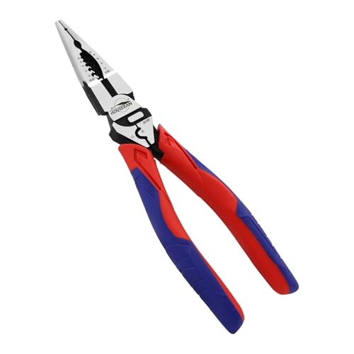 HOUSERAN 3-in-1 Spitzzange aus Kohlenstoffstahl | Schneiden, Abisolieren, Crimpen | Mit TPR-Griff & ergonomischem Design von HOUSERAN