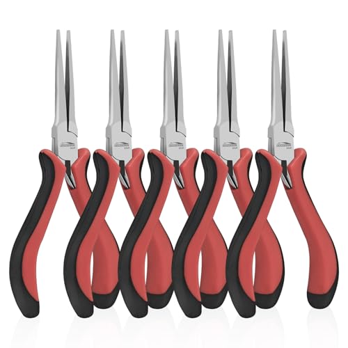 HOUSERAN 5,5" Lange Spitzzange - 5er Set, Präzisionszange mit Federmechanismus für Schmuckherstellung, DIY, Basteln und Reparatur von HOUSERAN