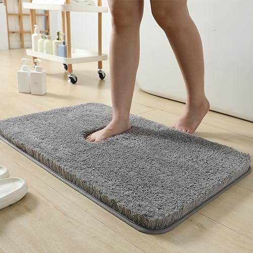 HOUSERAN Badezimmerteppich 50x80cm, Badematte rutschfest, Weiche Mikrofaser Badvorleger Waschbar mit Wasserabsorbierenden, Badematte Hochflor für Badezimmer, Dusche und Badewanne, Grau von HOUSERAN