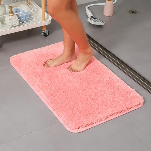 HOUSERAN Badezimmerteppich 50x80cm, Badematte rutschfest, Weiche Mikrofaser Badvorleger Waschbar mit Wasserabsorbierenden, Badematte Hochflor für Badezimmer, Dusche und Badewanne, Rosa von HOUSERAN