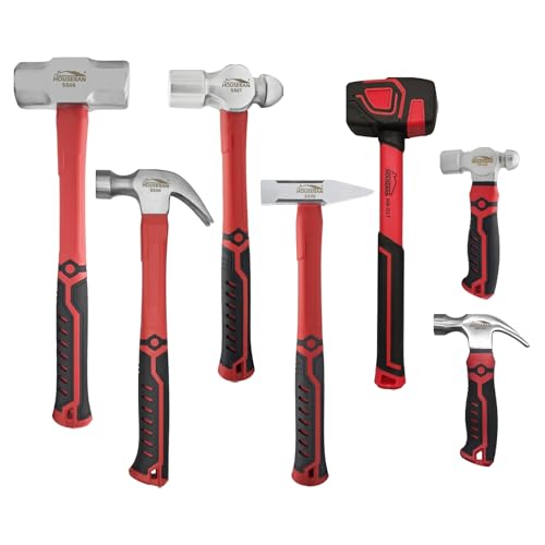 HOUSERAN 7-teiliger Hammer-Set aus geschmiedetem Stahl mit rutschfestem Griff - Werkzeug-Set mit Schlosserhammer, Spitzhammer, Vorschlaghammer, Gummihammer für Heimwerker und Bauarbeiten von HOUSERAN