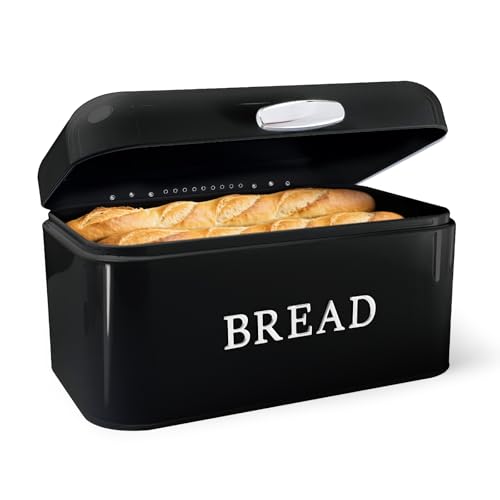 HOUSLUX Brotkasten Großer Metall-Brotkasten mit Deckel Ideales Breadbox zur langen Aufbewahrung von Brot & Keksen und Trockenerhaltung (Aschschwarz, 30 * 18 * 16 CM) von HOUSLUX
