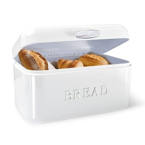 HOUSLUX Brotkasten Großer Metall-Brotkasten mit Deckel Ideales Breadbox zur langen Aufbewahrung von Brot & Keksen und Trockenerhaltung (Schneeweiß, 30 * 18 * 16 CM) von HOUSLUX