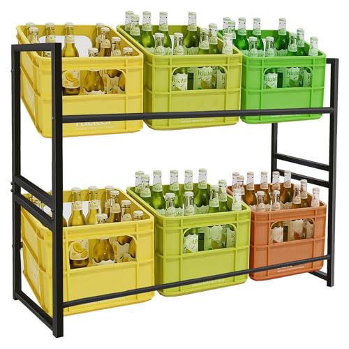 HOUSLUX Getränkekistenregal Metall für 6 Kisten Superstabil Ideales für Bier, Obst & mehr Küche, Speisekammer oder Garage Jede Schicht tragfähig bis zu 150 KG (Dunkelbraun, 6 kisten) von HOUSLUX