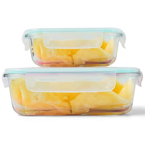 HOUSLUX Meal Prep Boxen Glasbehälter mit Deckel Frischhaltedosen mit Deckel – Mikrowellengerecht, Gefrierschranktauglich & BPA-frei (Grün, 370+1040 ML) von HOUSLUX