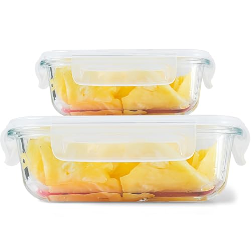 HOUSLUX Meal Prep Boxen Glasbehälter mit Deckel Frischhaltedosen mit Deckel – Mikrowellengerecht, Gefrierschranktauglich & BPA-frei (Seidenweiß, 370+1040 ML) von HOUSLUX