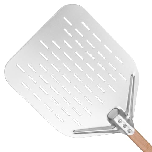 HOUSLUX Pizzaschieber Pizzaschaufel 40 * 30cm 12 Zoll Pizza schieber，Pizzaschieber mit Großer Fläche und Abnehmbaren Griff (Silbrig) von HOUSLUX