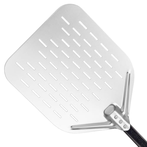 Pizzaschieber Pizzaschaufel 40 * 30cm 12 Zoll Pizza schieber，Leichten Gleiten auf Pizzastein Perforierter Pizzaschieber mit Großer Fläche und Abnehmbaren Griff (Schwarz) von HOUSLUX
