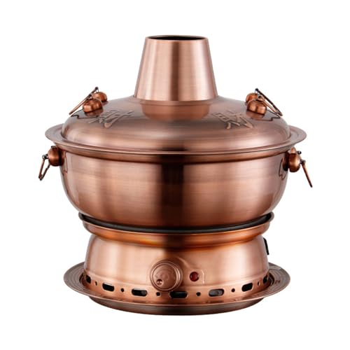 HOUSN 30 cm Alter Pekinger Hot Pot, sofort gekochtes Hammelfleisch, Edelstahl-Heizung mongolischer Mehrpersonen-Hot Pot (Electric Carbon Double Use),Bronze von HOUSN