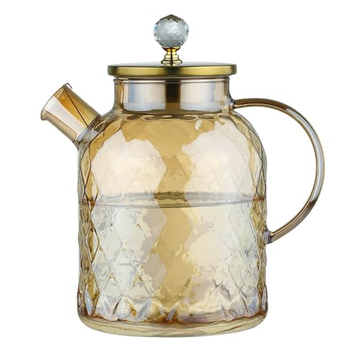 HOUSN Glaskaraffe mit Edelstahl Deckel 1.5 Liter/1.8 Liter Glas Krug Karaffe auch als Getränkekanne, Teekanne, Wasserkrug, für Kalte Getränke, Saft, Milch, Eistee,2 von HOUSN