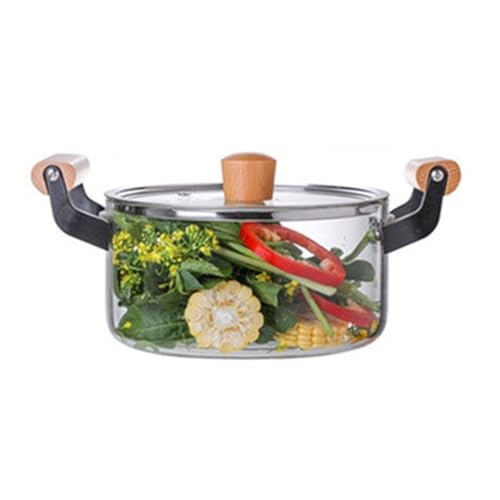HOUSN Holzgriff Glastopf mit Deckel zum Kochen, Heizbare Glas Topf für Heim Küchen Restaurant,Clear,2.5L von HOUSN