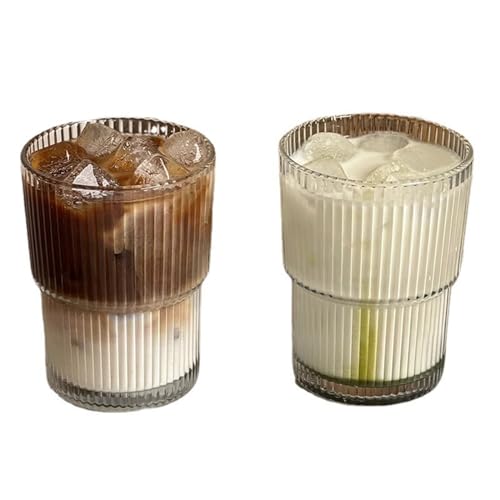 HOUSN Klarer Kaffeegläser Latte Macchiato Gläser Vertikale Streifen Design Trinkgläser Hitzebeständiges Kaffeeglas/Teeglas, Perfekt Für Latte, Cappuccino,Clear von HOUSN