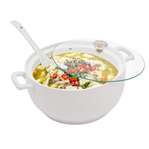 HOUSN Suppenterrine aus Keramik, rund, aus weißem Porzellan, Auflaufform, Servierschüssel, dekoratives Geschirr für Suppe, Müsli, Eintopf, Chill, Miso-Suppe Bringen Sie einen Löffel mit,Weiß von HOUSN