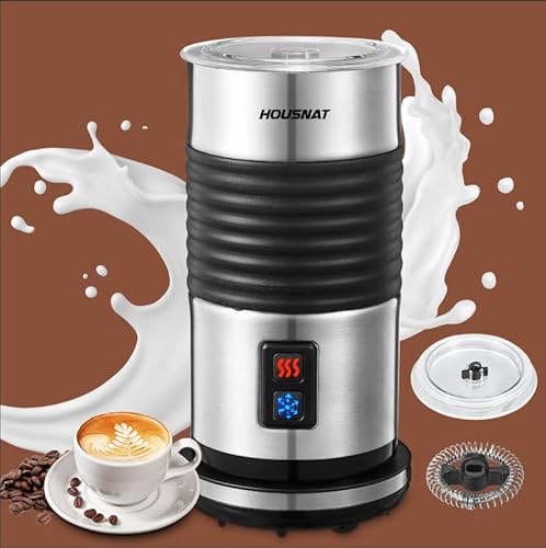 HOUSNAT Milchaufschäumer Elektrisch, 4-in-1 Milchschäumer für Heißen und Kalten Milchschaum, für Latte Macchiato, Cappuccino und Kakao, 400W, 200ML, Strix-Steuerung, Edelstahl, Antihaftbeschichtung von HOUSNAT