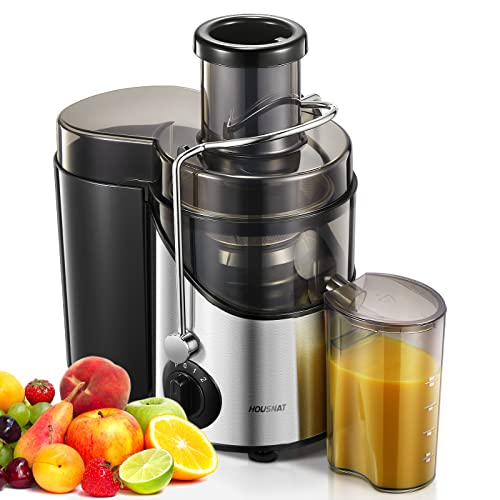 HOUSNAT Entsafter Gemüse und Obst, Max 800W Juicer Machine aus Edelstahl mit 3 Geschwindigkeitsstufen, 65mm Großem Mund Zufuhrschacht Zentrifugal Entsafter, Leicht zu Reinigen, BPA-frei, 400W von HOUSNAT