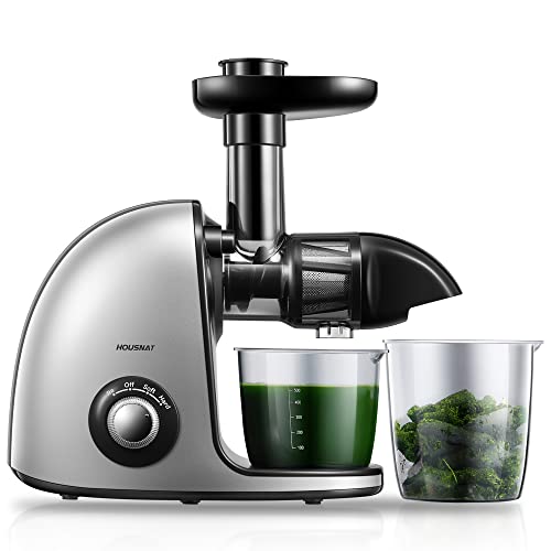 Entsafter Slow Juicer, HOUSNAT Entsafter Gemüse und Obst mit 2 Geschwindigkeiten, Maximale Nährstoffe, Saftpresse mit Ruhiger Motor, Umkehrfunktion, Slow Juicer mit Rezept, Reinigungsbürste＆Saftkanne von HOUSNAT