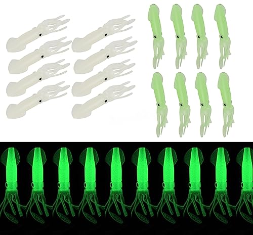 HOUSON 16 Stück 10cm Leuchtend Gummiköder, Gummi Tintenfisch Octopus Squid Bodies Leuchtköder Angelgerät Werkzeuge Weichen Köder von HOUSON