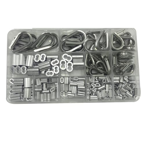 HOUSON 240PCS Drahtseil Kauschen Set, 304 Edelstahl Drahtseil Fingerhut Aluminiumhülsen Clips Seilklemmen für Drahtseil Kabel von HOUSON