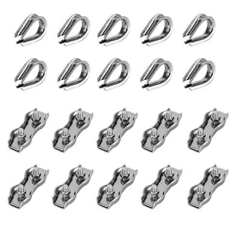 HOUSON M5 Edelstahl Seilklemme, Drahtseilklemme Drahtseil Clip Wäscheleine Markise Fixiert M5 (10*Kauschen, 10*Duplex Klemme) von HOUSON