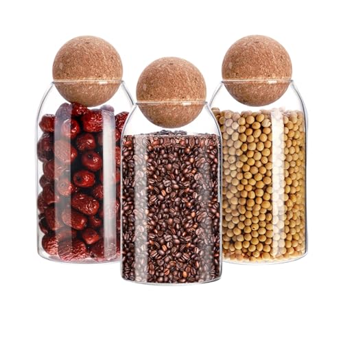 HOUSSE CO.® 3er-Set Vorratsglas mit Korkdeckel, hochwertiges Borosilikat- und BPA-freies Glas, für Kaffee, Tee, Gewürze, Salz, Zucker, Nüsse, Süßigkeiten, Kekse, Nudeln, Mehl (800 ml) von HOUSSE CO.