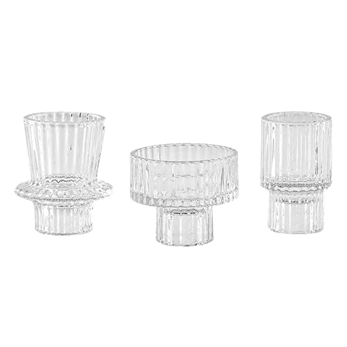 3PCS Kerzenständer Glas, Farblos Kristall Deko Kerzenhalter Set für Stabkerze Kerzen Teelichter Tischdeko Hochzeit Party von HOUSWEETY