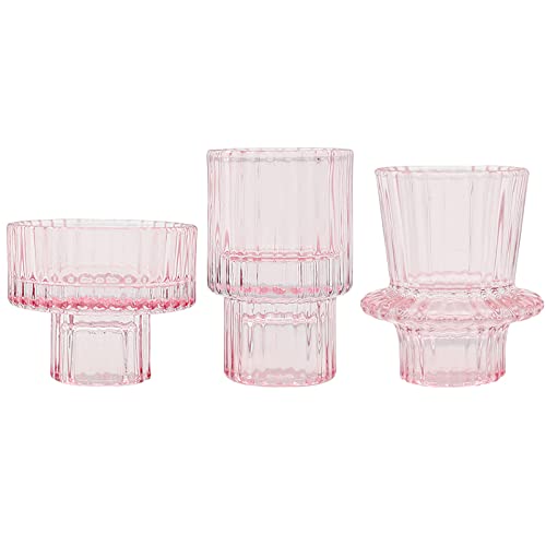 3PCS Kerzenständer Glas, Rosa Kristall Deko Kerzenhalter Set für Stabkerze Kerzen Teelichter Tischdeko Hochzeit Party von HOUSWEETY