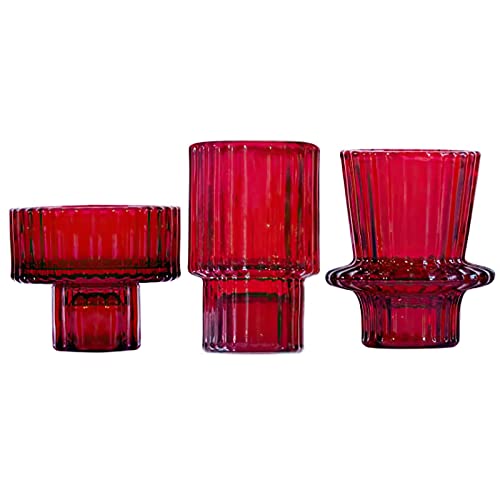 3PCS Kerzenständer Glas, Rot Kristall Deko Kerzenhalter Set für Stabkerze Kerzen Teelichter Tischdeko Hochzeit Party von HOUSWEETY