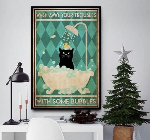 HOUVSSEN Poster mit Aufschrift "Love Cats", aus Blech, Retro-Katzenposter, Wash Away Your Worries with Some Bubble", lustige Badezimmer-Dekoration, 20,3 x 30,5 cm von HOUVSSEN