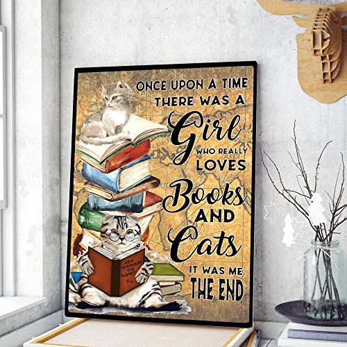 HOUVSSEN Poster mit Aufschrift "Once Upon A Time There was A Girl Who Really Loved Books and Cats", Retro-Stil, Wanddekoration, 15,2 x 20,3 cm von HOUVSSEN