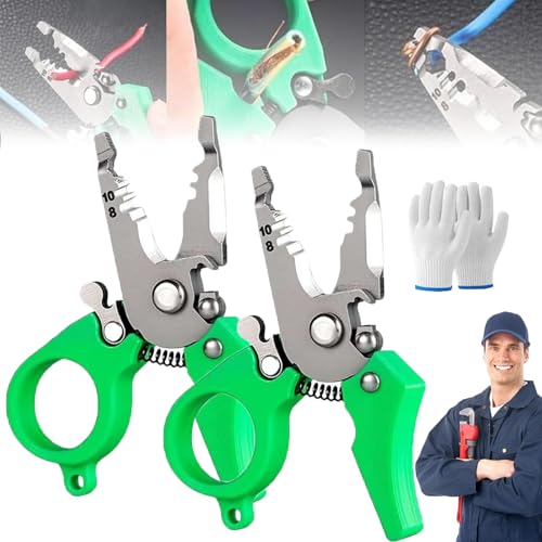 Mini-Multifunktions-Abisolierzange, tragbares 12-in-1-Multifunktionswerkzeug für Elektriker, verstellbares Verdrahtungswerkzeug und Multifunktions-Handwerkzeug (2 Stück) von HOUXIANDOU