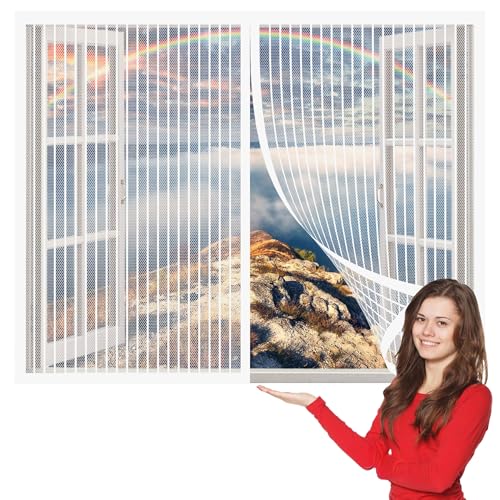 Fliegengitter Fenster 195 x 233 cm Insektenschutz Fenster Magnet Fliegenvorhang Ohne Bohren Atmungsaktiv Selbstschließend für Alle Bis, Weiß von HOUXINZ
