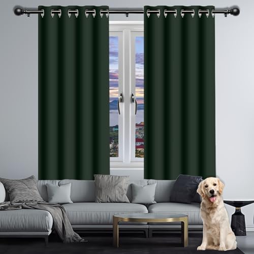 HOUXINZ Verdunklungsvorhänge 232 x 165 cm Schöner, Weicher, Schalldämmung, Blickdicht Verdunklungsvorhänge/Verdunkelung Curtains mit Ösen, Waschbar für Schlafzimmer Kinderzimmer, Dunkelgrün von HOUXINZ