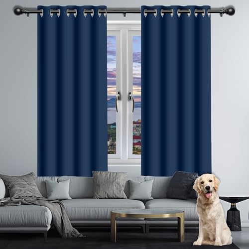 HOUXINZ Verdunklungsvorhänge 240 x 115 cm Schöner, Weicher, Schalldämmung, Blickdicht Verdunklungsvorhänge/Verdunkelung Curtains mit Ösen, Waschbar für Schlafzimmer Kinderzimmer, Dunkelblau von HOUXINZ