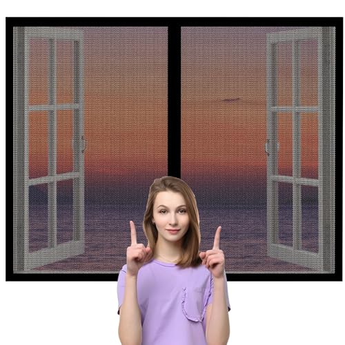 Insektenschutz für Fenster mit Rahmen 83 x 102 cm Insektenschutz Magnet Fliegenvorhang Ohne Bohren Hält Die Frischluftzirkulation für Alle Arten von Fenstern, Schwarz von HOUXINZ