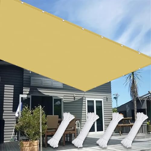 Sichtschutz mit Ösen 0.6 x 3.8 m 98% Uv-Schut Wetterschutz Sonnenschutz Netz mit Ösen Vielen Größen mit Spannseilen für Patio Balkon Terrasse Camping, Sandgelb von HOUXINZ